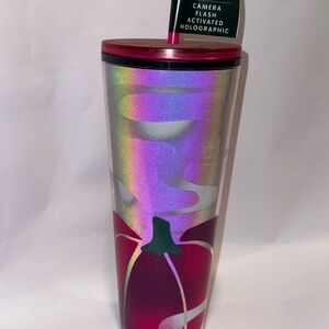 Holographic Tumbler with Pink and Silver Design